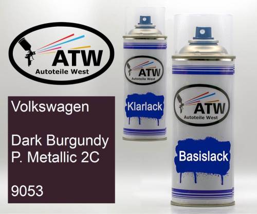 Volkswagen, Dark Burgundy P. Metallic 2C, 9053: 400ml Sprühdose + 400ml Klarlack - Set, von ATW Autoteile West.